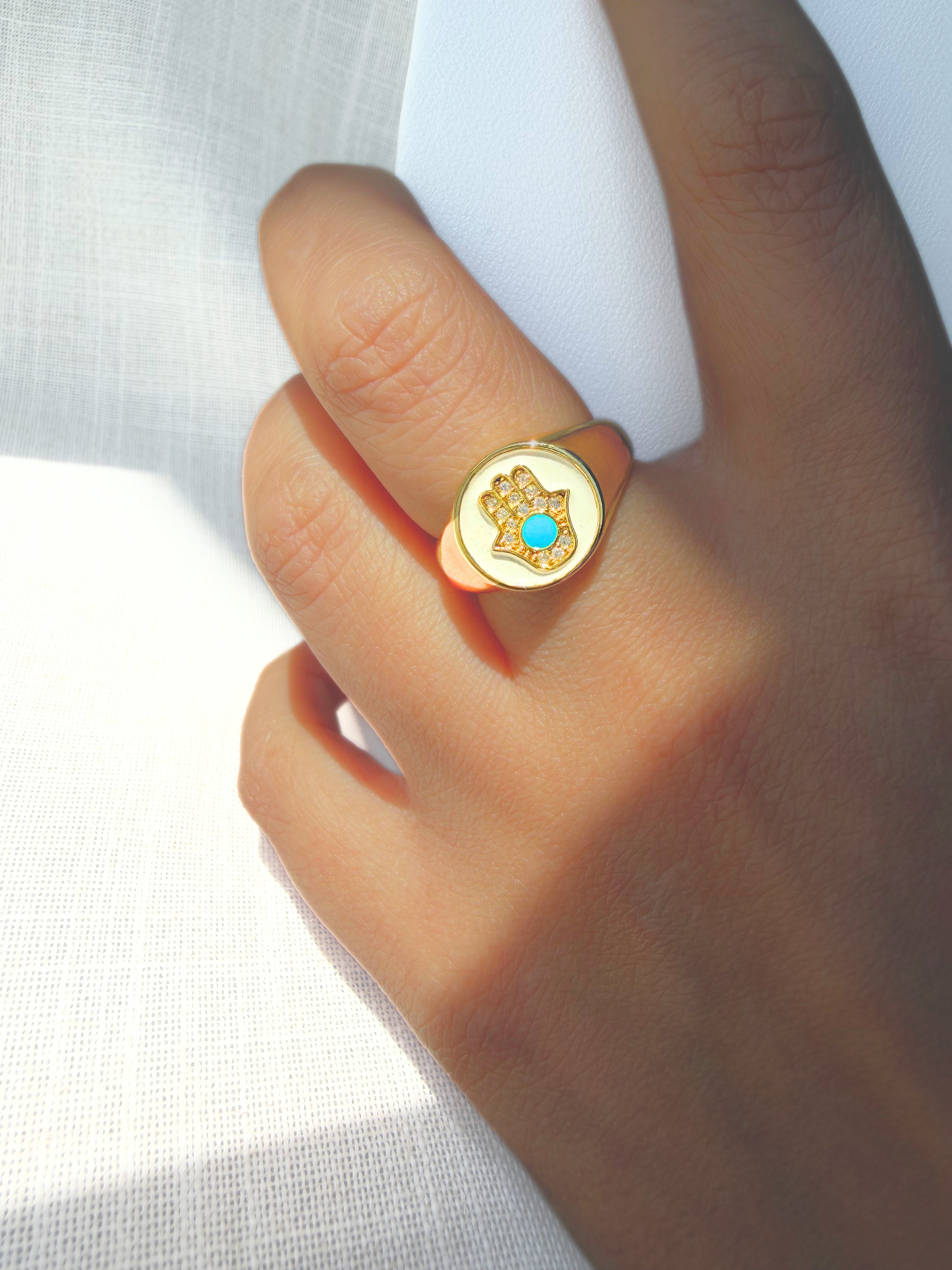 Hamsa ring in white