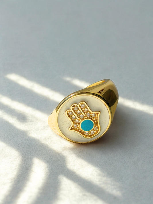 Hamsa ring in white