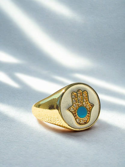 Hamsa ring in white