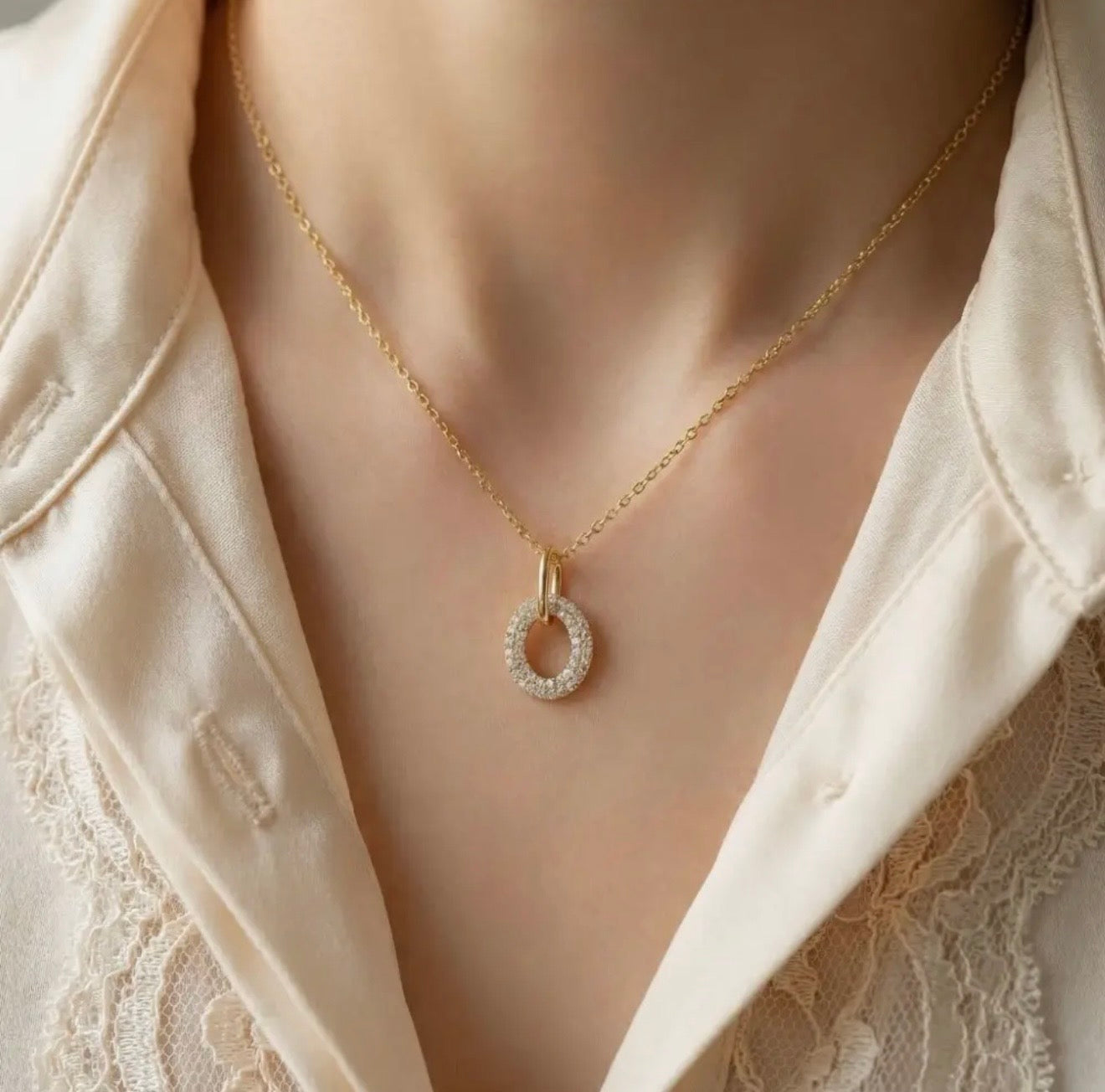Pave oval pendant