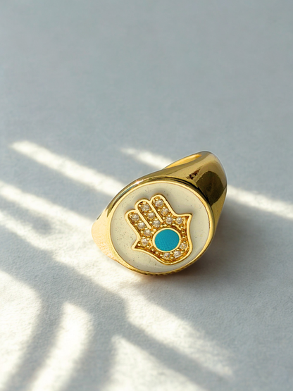 Hamsa ring in white