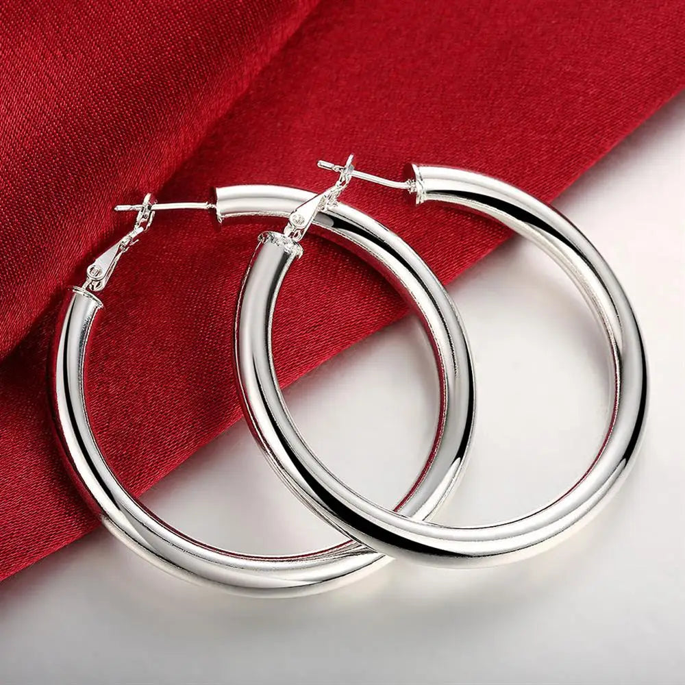 925 Sterling Silver Beautiful 5CM Big circle hoop earrings