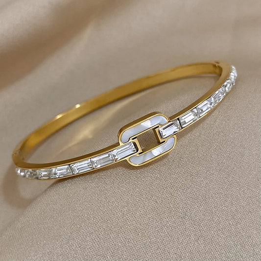 Luxurious Inlaid Rectangle bangle bracelet with cubic Zirconia