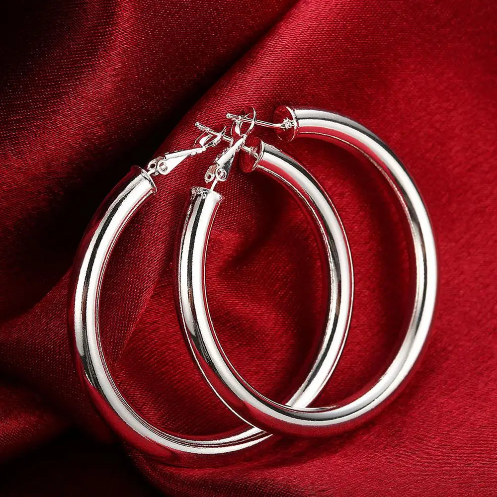 925 Sterling Silver Beautiful 5CM Big circle hoop earrings