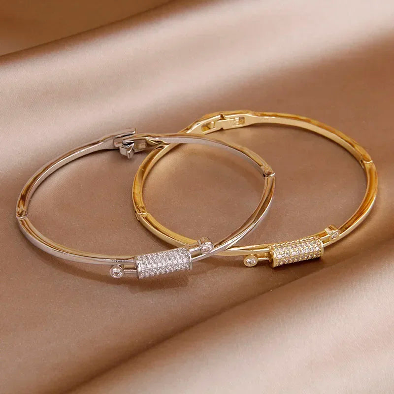 Bangle Bracelet 18kt Gold Plated with Cubic Zirconia