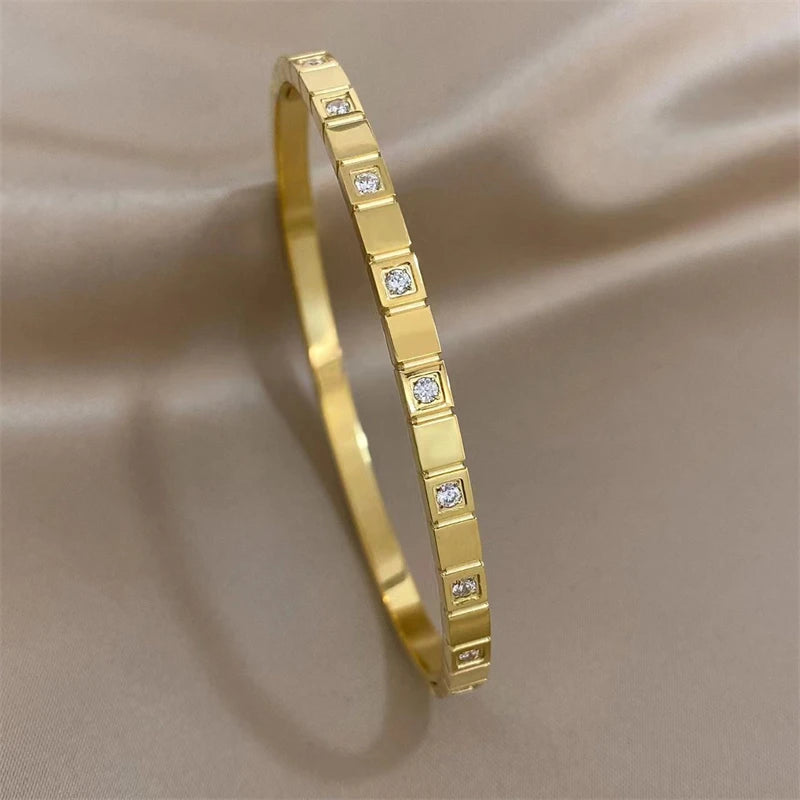 Minimalist Bangle Bracelet with Cubic zirconia stones