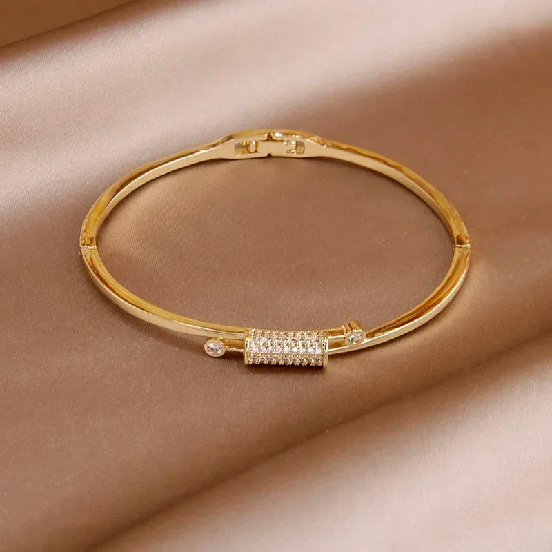 Bangle Bracelet 18kt Gold Plated with Cubic Zirconia