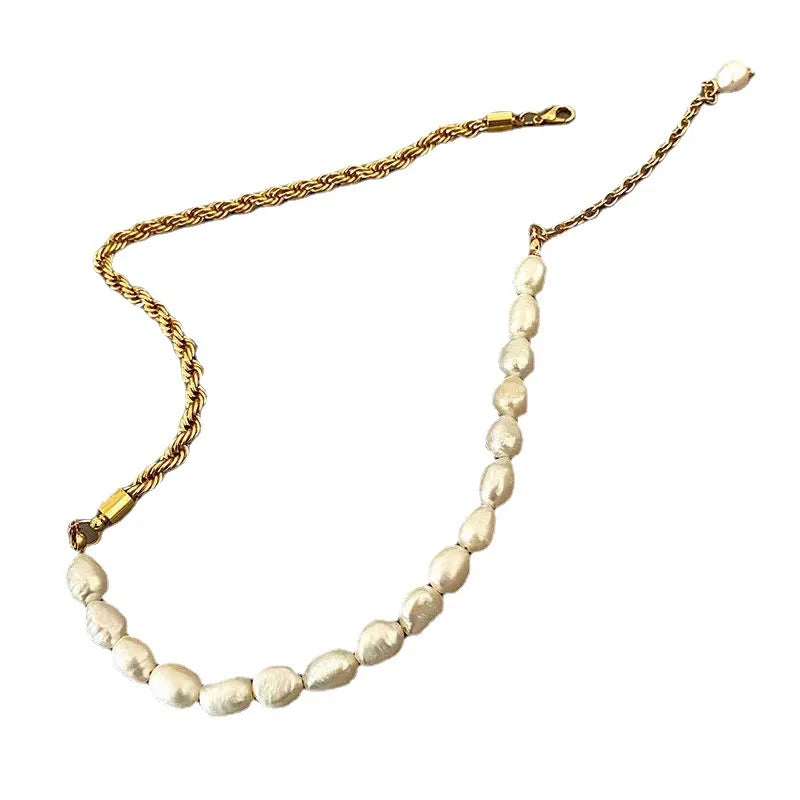 New Design Freshwater Pearl Beaded Stainless Steel Rope Chain Choker Necklace for Women Party Wedding Trendy Jewelry