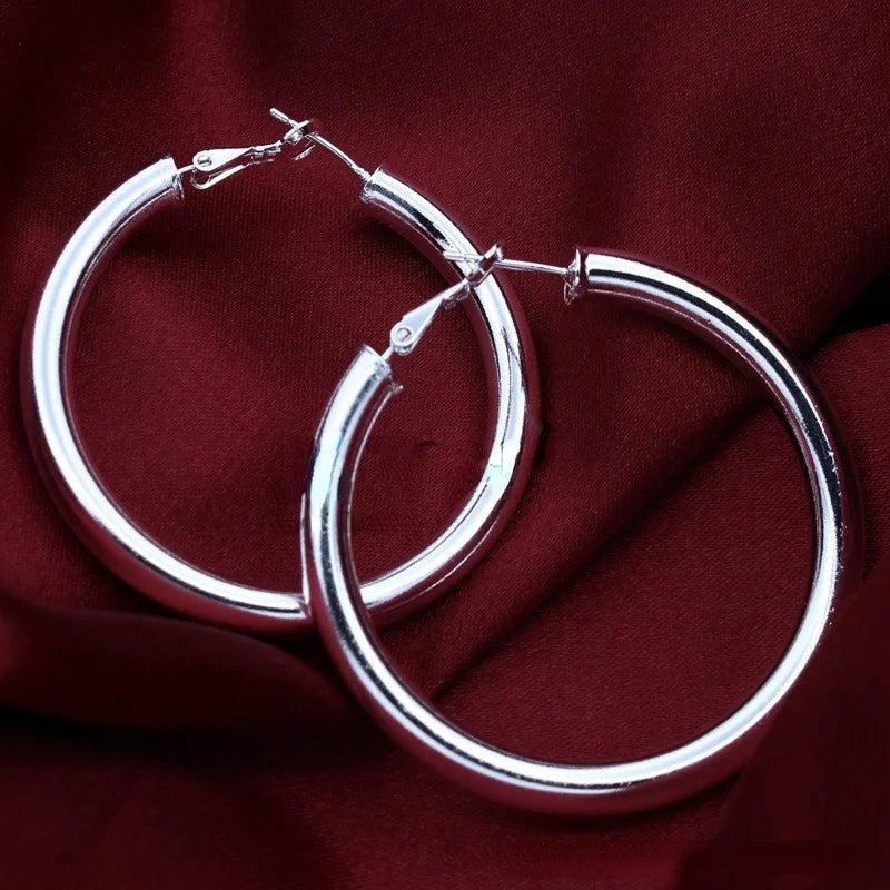 925 Sterling Silver Beautiful 5CM Big circle hoop earrings