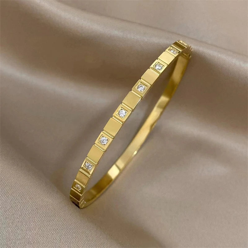 Minimalist Bangle Bracelet with Cubic zirconia stones