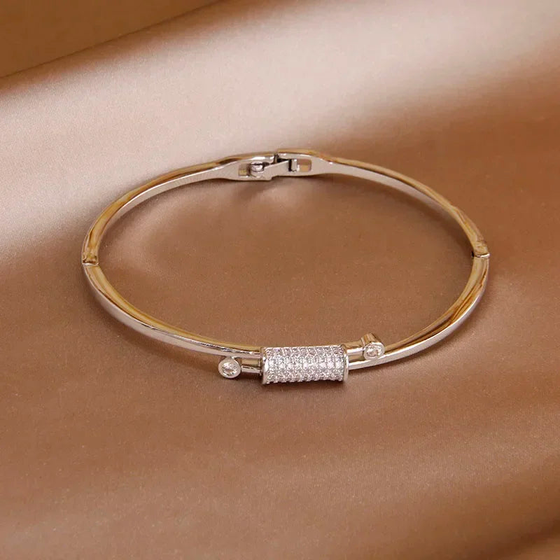 Bangle Bracelet 18kt Gold Plated with Cubic Zirconia