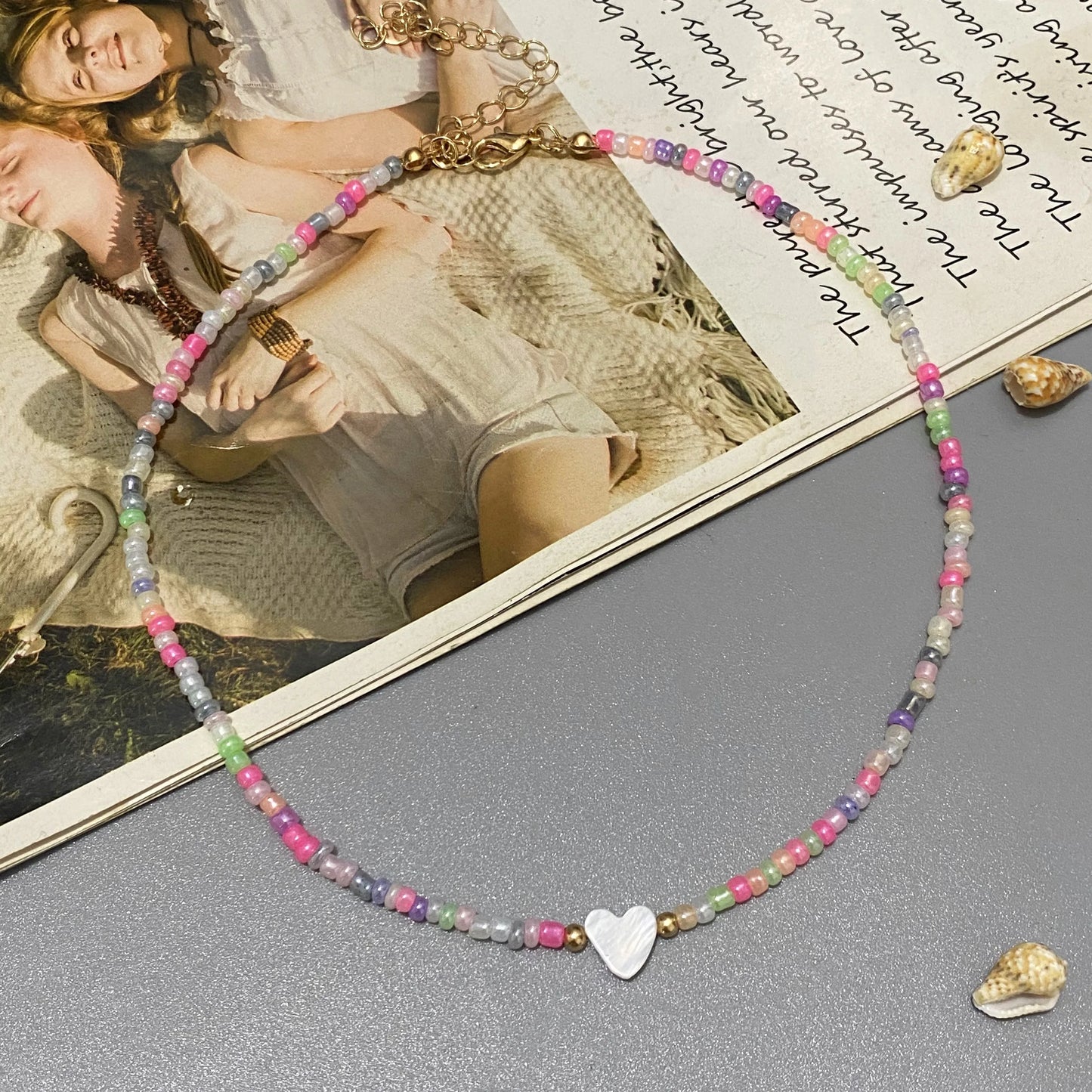 Colorful Seed Beads Choker Nekklace for Girl Spring Summer New Love Heart Design Collar Jewelry Wholesale Dropshipping