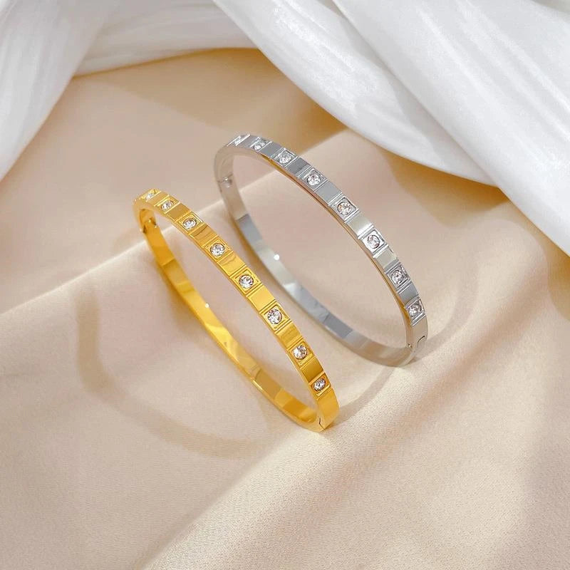 Minimalist Bangle Bracelet with Cubic zirconia stones