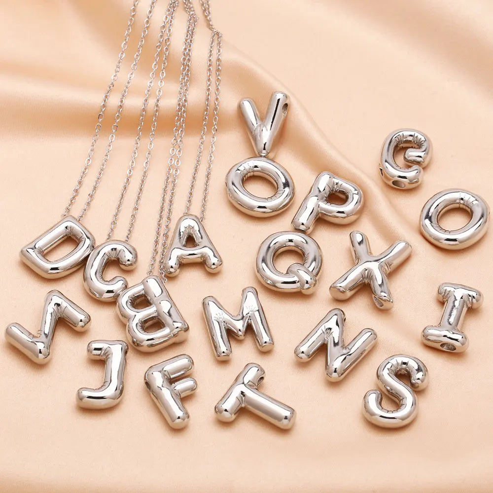 Chunky 26 Letters Custom Name Necklaces Alphabet Bubble Initial Necklaces for Women Gold Plated Jewelry nkeb797