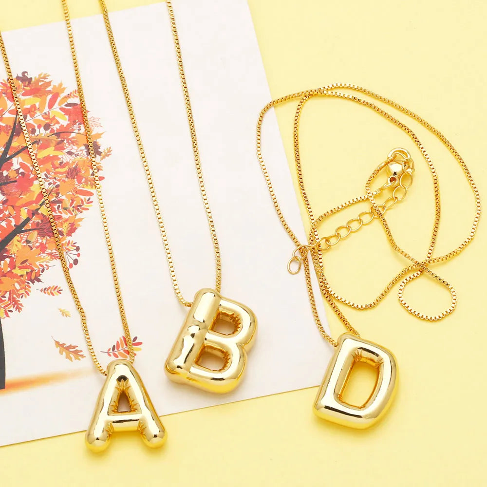 Chunky 26 Letters Custom Name Necklaces Alphabet Bubble Initial Necklaces for Women Gold Plated Jewelry nkeb797